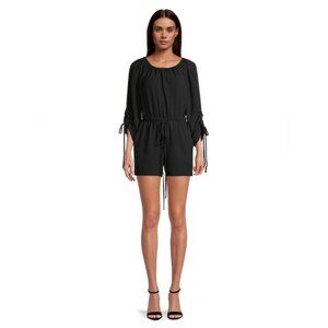 CALVIN KLEIN Drawstring Tie Playsuit Dressy Romper Shorts 3/4 Sleeves Party